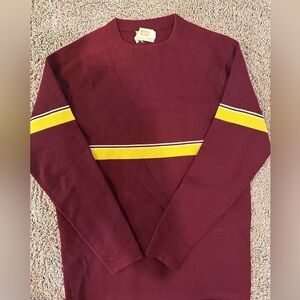 Burgundy and yellow striped sweater - nice fit!